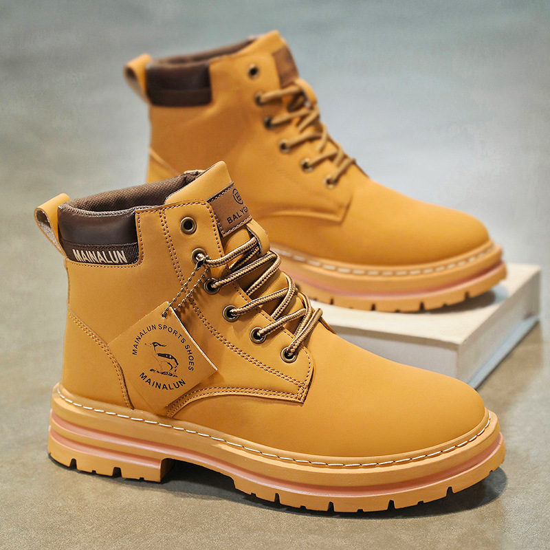Men Shoes Boots - Klassische Herren-High-Top-Stiefel, hochwertige gelbe Lederstiefel, modische