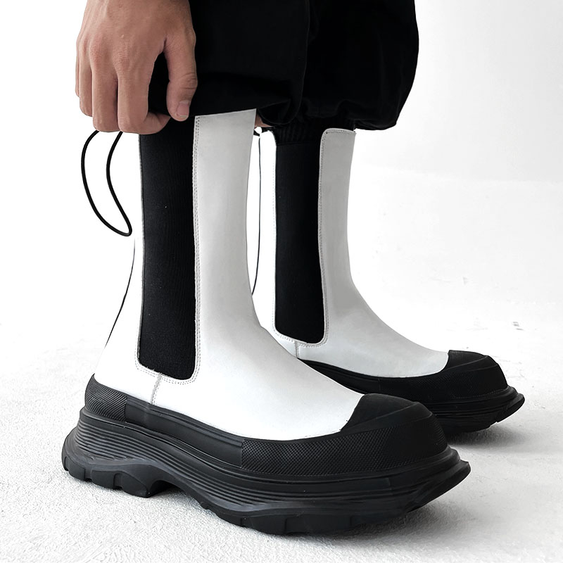 Men'S Shoes Black And White - Herrenmode Bühnen-Nachtclub-Plateaustiefel Schwarz-Weiße Schuhe Cowboy Original