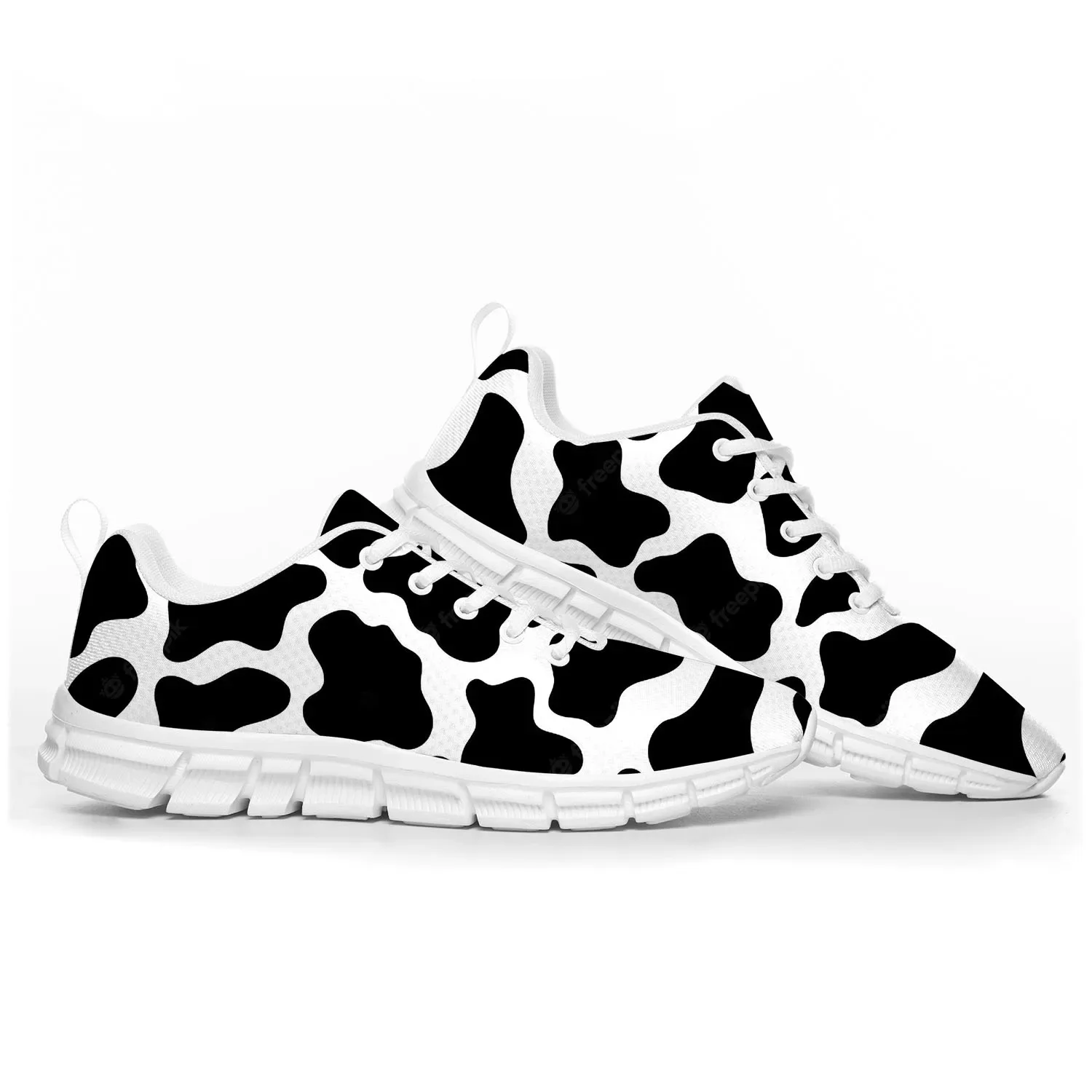Men'S Shoes Black And White - Kuh-Druck, 3D-Muster, Sportschuhe für Herren und