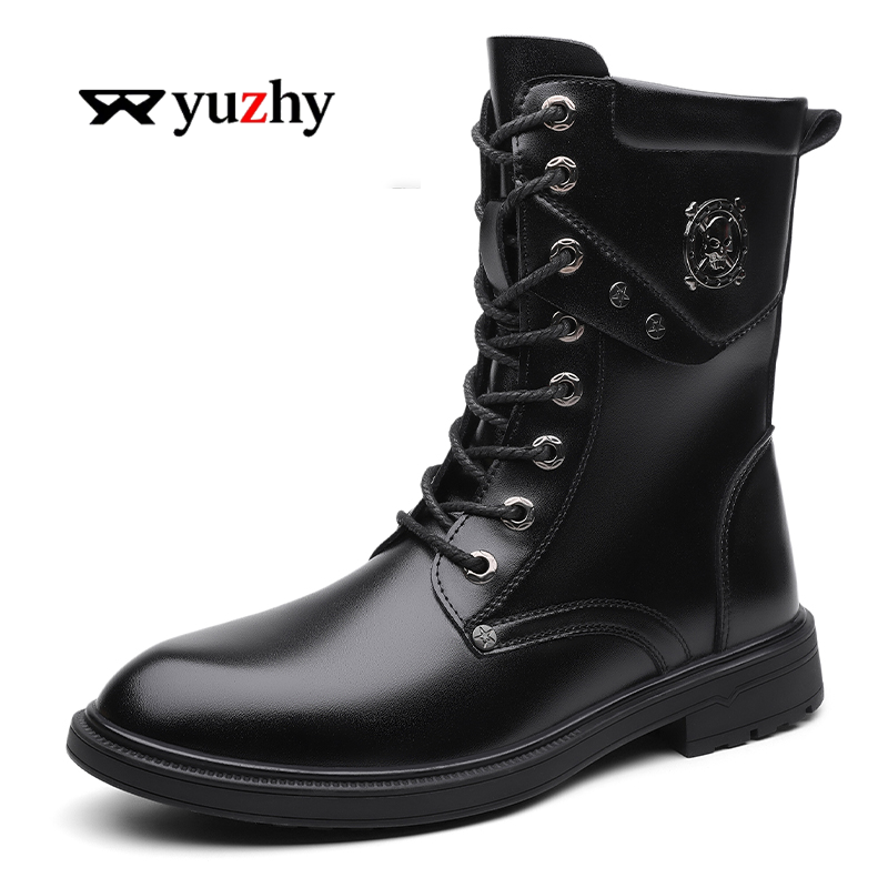 Men'S Shoes Black And White - Unisex High-Top Chunky Sole Plateau-Stiefel -