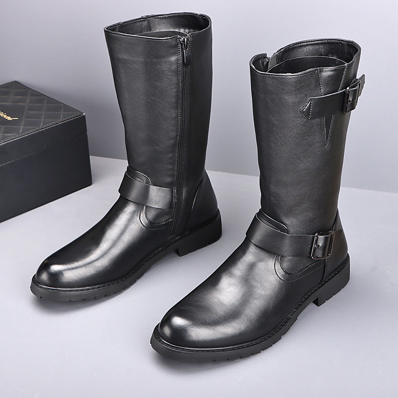 Men'S Shoes Dq - Englischer Stil Herrenmode Cosplay Bühnen-Motorradstiefel Schwarze