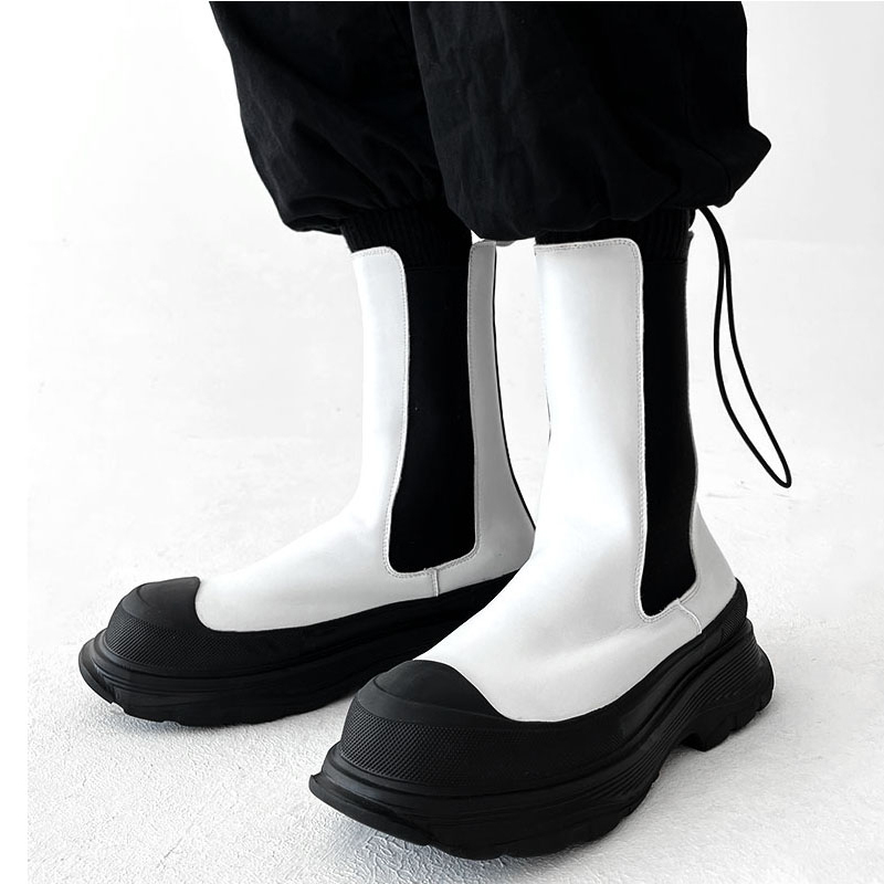 Men'S Shoes Black And White - Herrenmode Punk Bühnen-High-Top-Chelsea-Stiefel Schwarz Weiß Designer-Schuhe