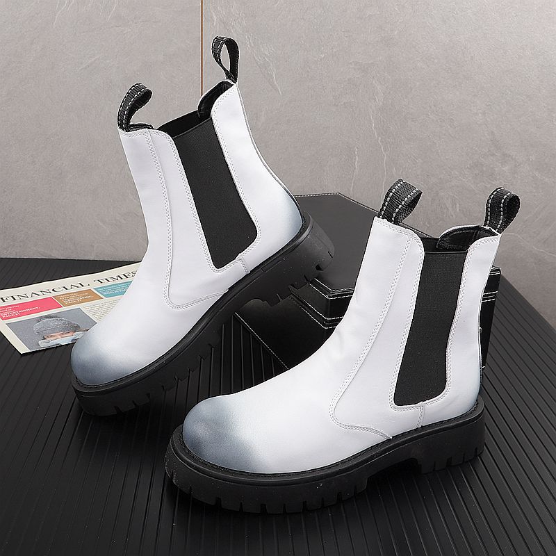Men'S Shoes Black And White - Herren Luxus Mode Echtleder Stiefel Schwarz