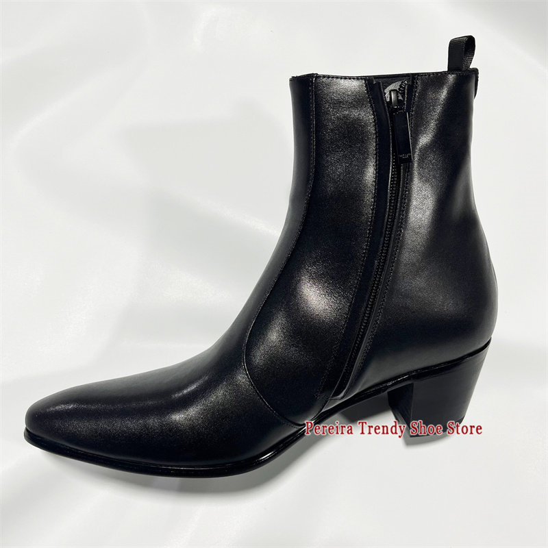 Men'S Shoes Black And White - Britischer Stil Rindsleder 6CM Dicker Absatz